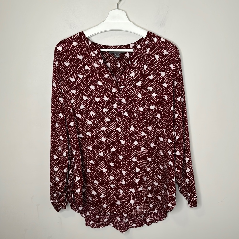 Primark Red Polka Dot and Printed Hearts Blouse